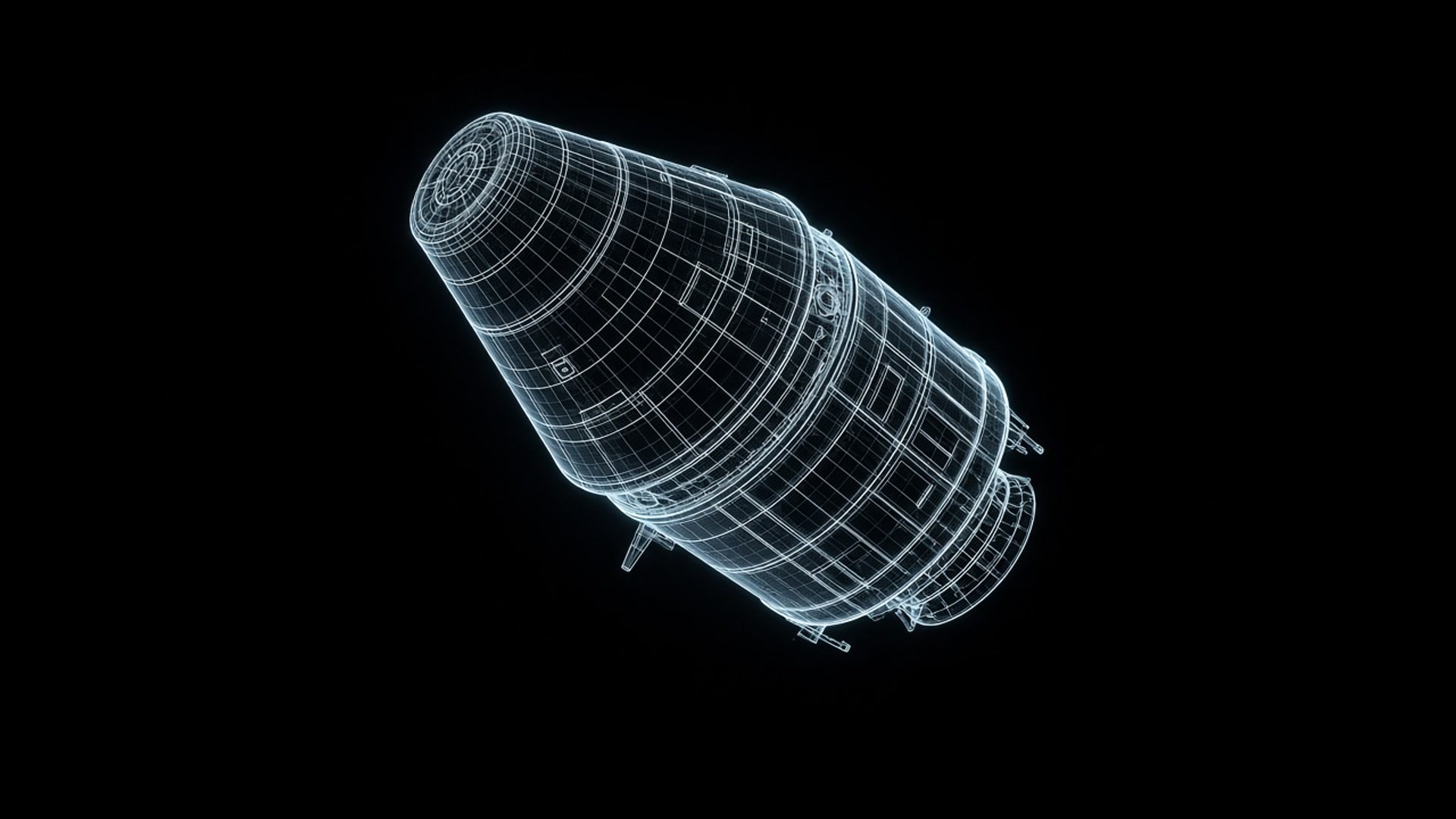 Cyan wireframe of a cargo capsule stack.